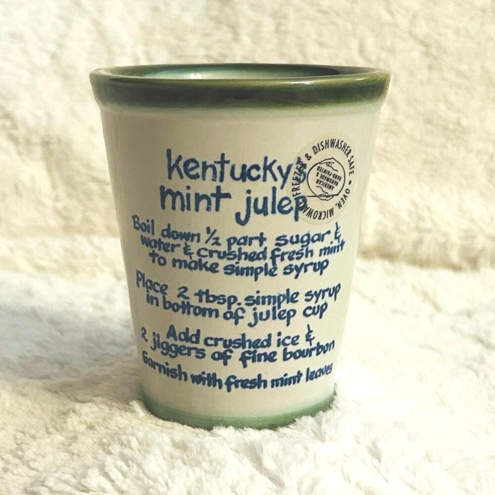 Ceramic Cup with Kentucky’s Mint Julep Recipe and Mint Julep plant picture